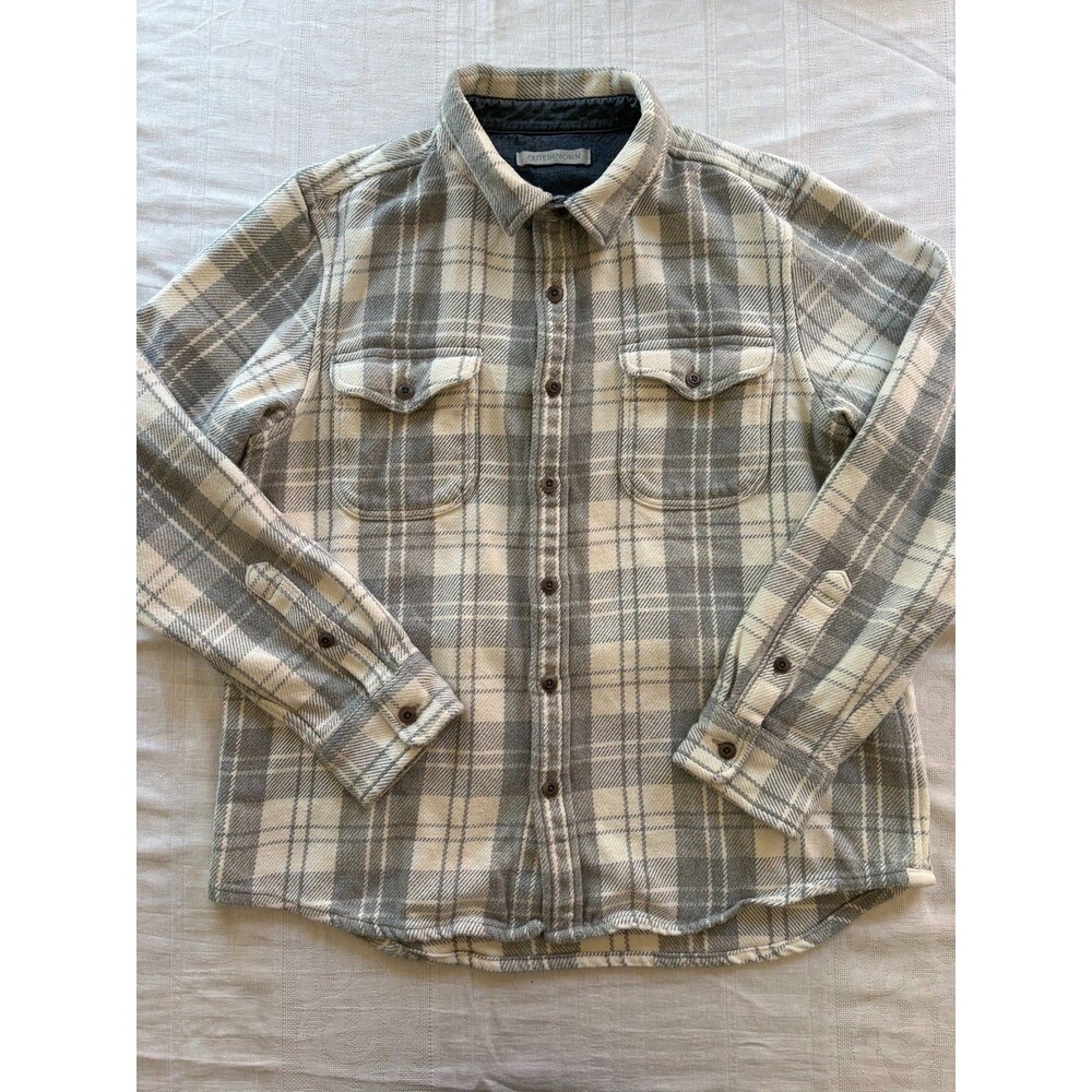 Outerknown Blanket Shirt Mens L Gray Plaid Organic Cotton Flannel